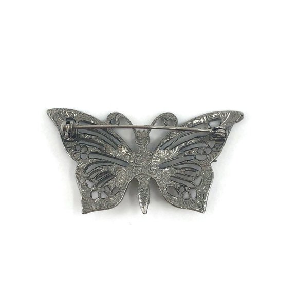 Vintage Butterfly Brooch Silver Tone with Black - Picture 5 of 10